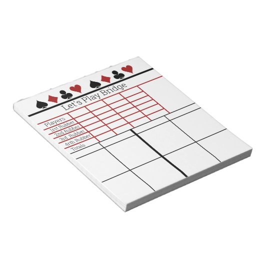 Bridge Card Game Score Pad Notitieblok (Schuin)