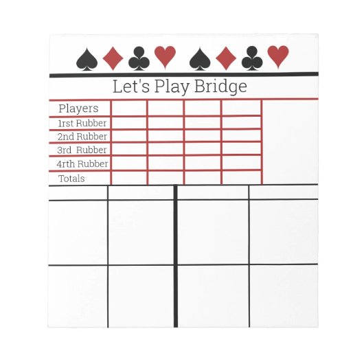 Bridge Card Game Score Pad Notitieblok (Voorkant)