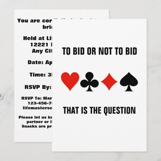 Bridge Game Event nodigt Sjabloon vier kaartuitgan Kaart (Voorkant / Achterkant)