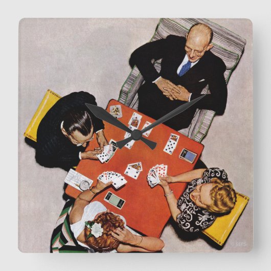 Bridge Game van Norman Rockwell Vierkante Klok (Voorkant)