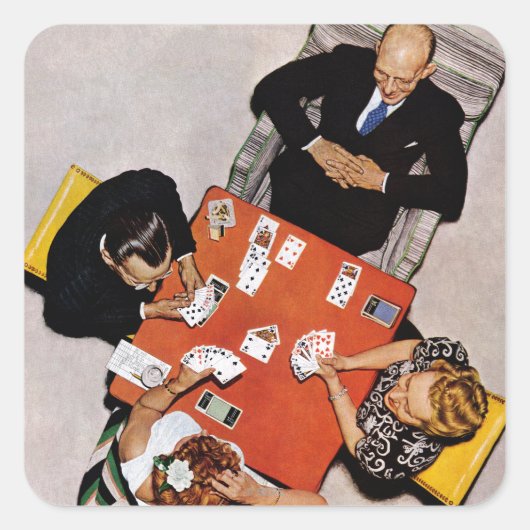 Bridge Game van Norman Rockwell Vierkante Sticker (Voorkant)