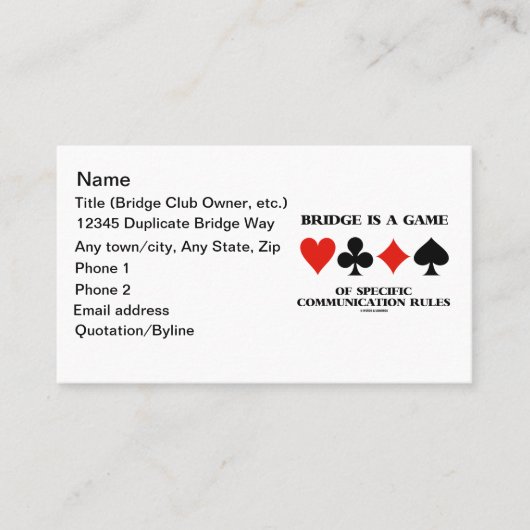 Bridge is een spel van specifieke communicatierege visitekaartje (Voorkant)