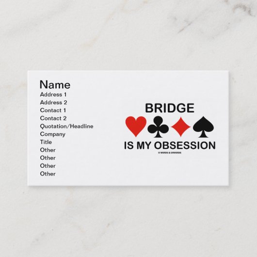 Bridge is mijn obsessie (Card Suits Bridge Humor) Visitekaartje (Voorkant)