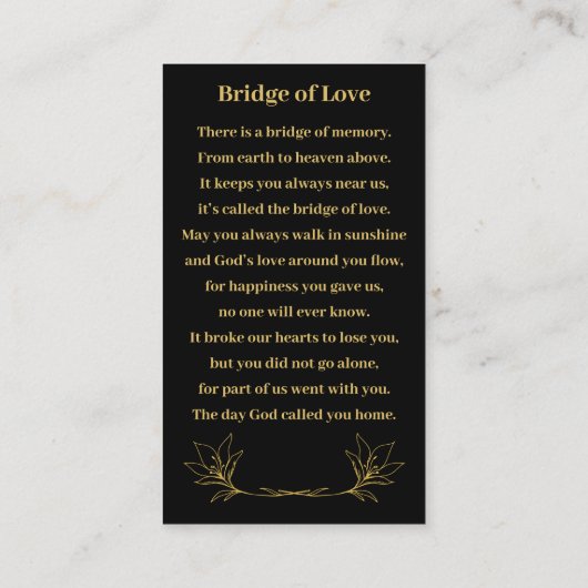 Bridge of Love Black Memorial Prayer Photo Card Visitekaartje (Achterkant)
