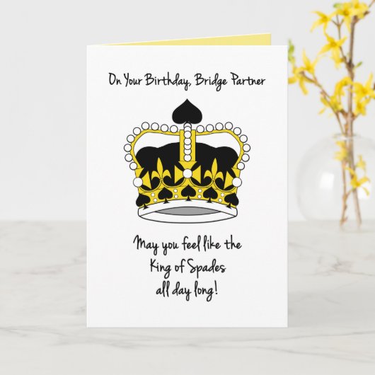 Bridge Partner Verjaardag-Koning van Schoppen Kaart (Gele Bloem)