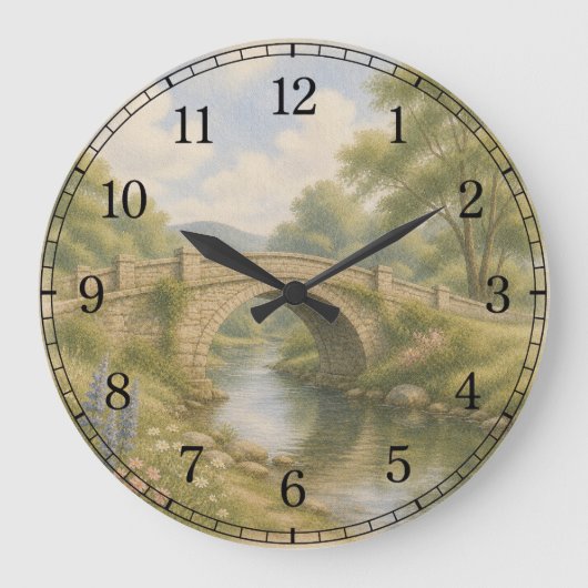 Bridge & River Wall Clock — Scenic Landscape Desig Grote Klok (Voorkant)