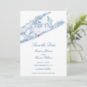 Bridgehampton NY Kaart Navy Blue Wedding (Staand voorkant)