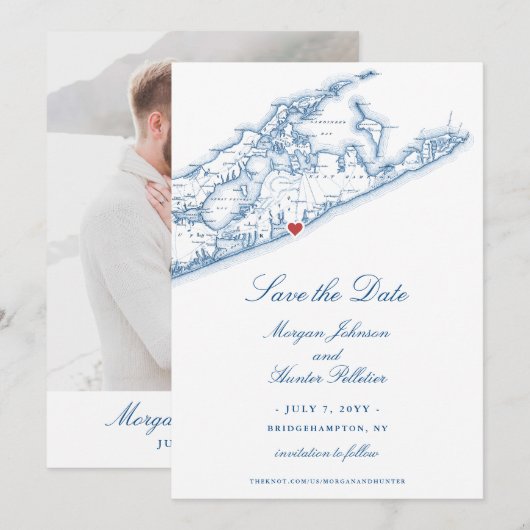 Bridgehampton NY Kaart Navy Blue Wedding (Voorkant / Achterkant)