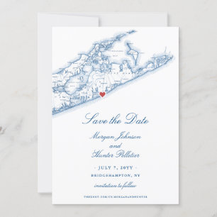Bridgehampton NY Kaart Navy Blue Wedding