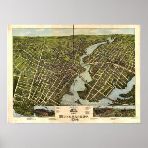 Bridgeport Connecticut 1875 Antiek panoramische ka Poster
