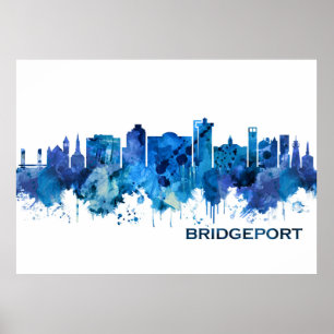 Bridgeport Connecticut Skyline Blue Poster