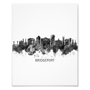 Bridgeport Connecticut Skyline BW Foto Afdruk