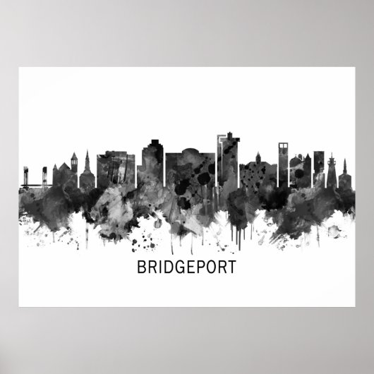 Bridgeport Connecticut Skyline BW Poster (Voorkant)