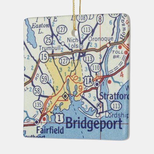 Bridgeport CT  Kaart Keramisch Ornament (Links)