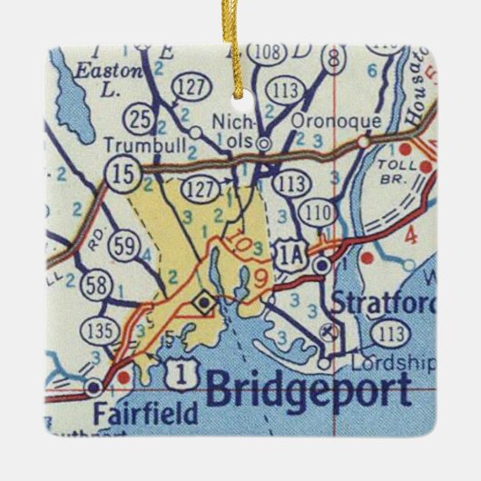 Bridgeport CT  Kaart Keramisch Ornament (Voorkant)