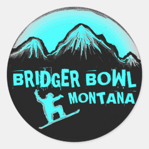 Bridger Bowl Montana blauwgroen snowboardstickers Ronde Sticker