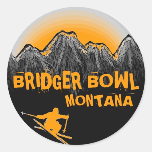 Bridger Bowl Montana oranje skiër stickers (Voorkant)