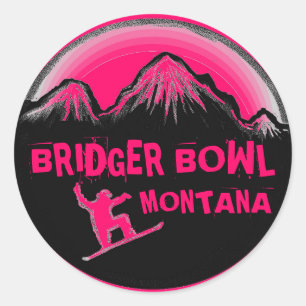 Bridger Bowl Montana roze snowboard stickers