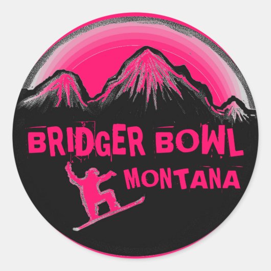 Bridger Bowl Montana roze snowboard stickers (Voorkant)
