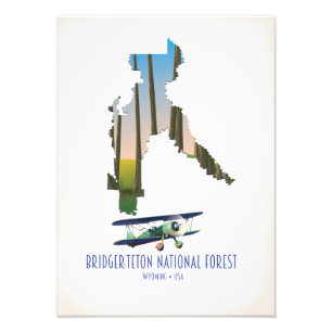 Bridger-teton national forest, wyoming kaart foto afdruk