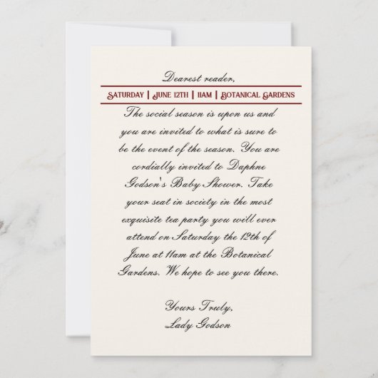 Bridgerton Baby shower Kaart (Achterkant)