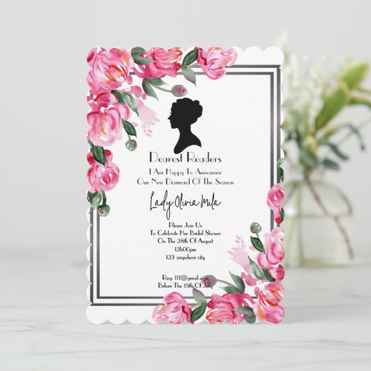 Bridgerton bruids douche uitnodiging bloemen (Staand voorkant)