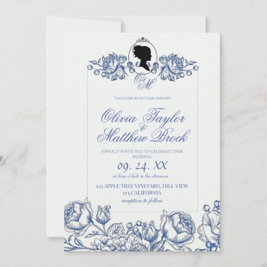 Bridgerton bruiloft uitnodiging Lady Dusty Blue Bo (Voorkant)