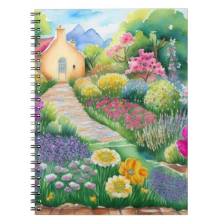 Bridgerton-geïnspireerde waterverf florale spiraal notitieboek