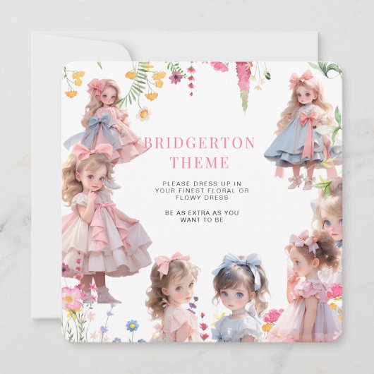 Bridgerton Theme Meisje Aankleden Verjaardagsfeest Kaart (Voorkant)