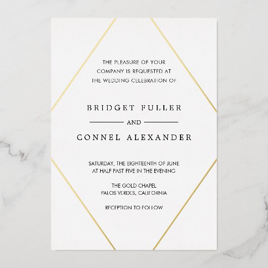 Bridget geometrische moderne bruiloft folie uitnodiging (Voorkant)