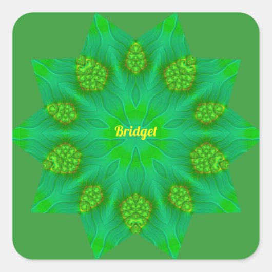 ~BRIDGET ~ WOW! ~ 10-punten Star ~ Green ~ Vierkante Sticker (Voorkant)