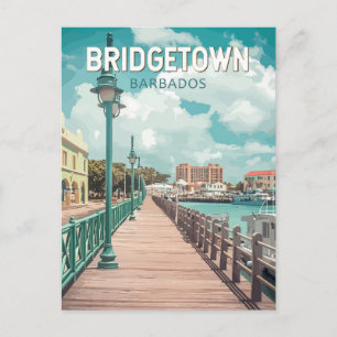 Bridgetown Barbados Illustratie Reizen Art Retro Briefkaart
