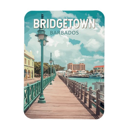 Bridgetown Barbados Illustratie Reizen Art Retro Magneet (Verticaal)