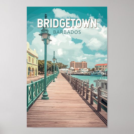 Bridgetown Barbados Illustratie Reizen Art Retro Poster (Voorkant)