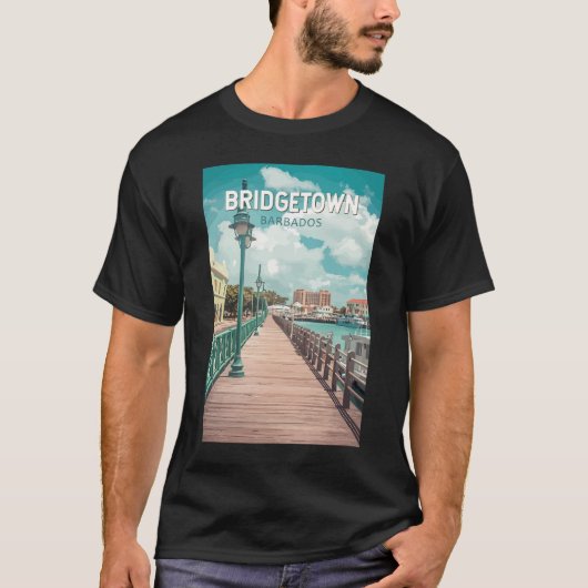 Bridgetown Barbados Illustratie Reizen Art Retro T-shirt (Voorkant)