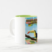 Bridgetown Barbados Toucan-reisposter Tweekleurige Koffiemok (Voorkant links)
