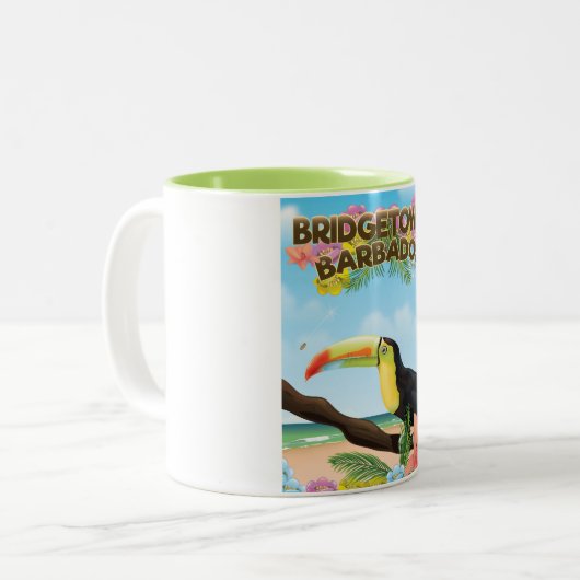 Bridgetown Barbados Toucan-reisposter Tweekleurige Koffiemok (Voorkant links)