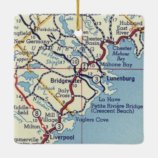 Bridgewater NS Map Keramisch Ornament (Achterkant)