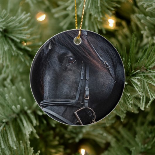 Bridled Black Stallion Face Keramisch Ornament (Boom)