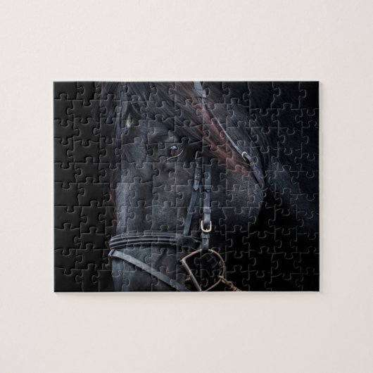 Bridled Black Stallion Face Legpuzzel (Horizontaal)