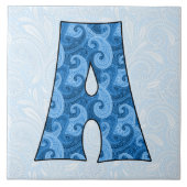 Brief A - Monogrammed Blue Paisley Tegeltje (Voorkant)