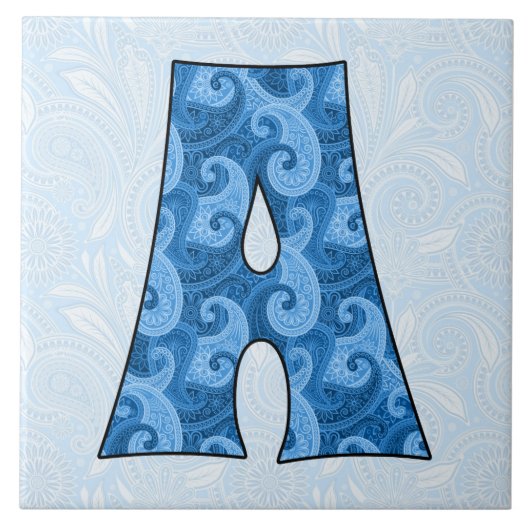 Brief A - Monogrammed Blue Paisley Tegeltje (Voorkant)