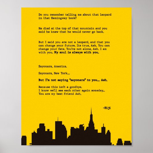 Brief aan Ash Banana Fish Poster (Voorkant)