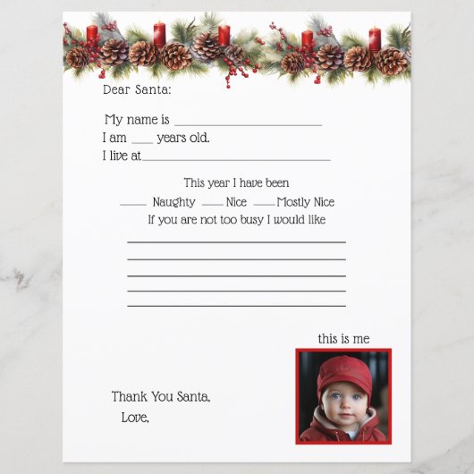 Brief aan de Kerstman, met foto van kind (Voorkant)