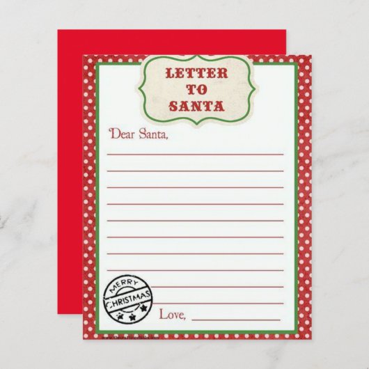 Brief aan de Santa (Voorkant / Achterkant)