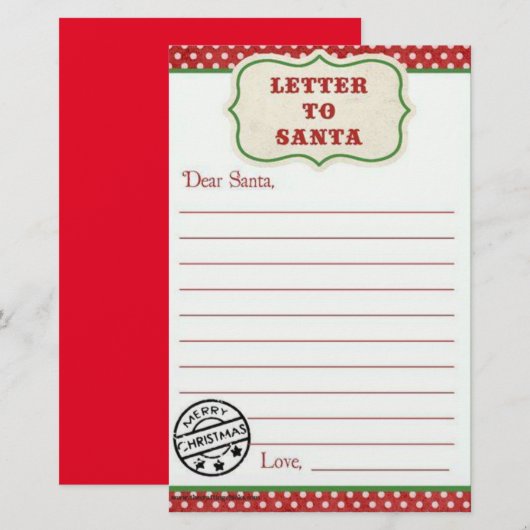 Brief aan de Santa Briefpapier (Voorkant / Achterkant)