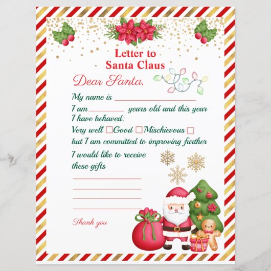Brief aan Kerstman Kerstwenslijst voor kinderen (Voorkant)