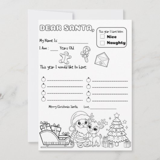 Brief aan Kerstman Kleurplaat Kaart (Voorkant)