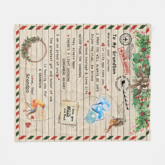 Brief aan mijn kleinzoon van Grandpa Custom Gift Fleece Deken (Voorkant (Horizontaal))