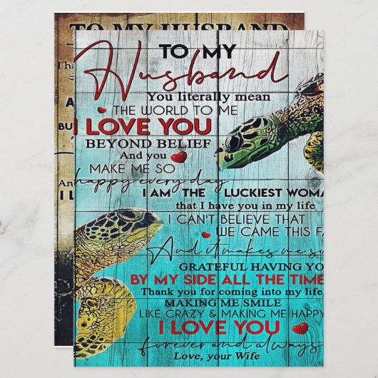 Brief aan mijn man: Love citeert Letter Menu (Voorkant / Achterkant)